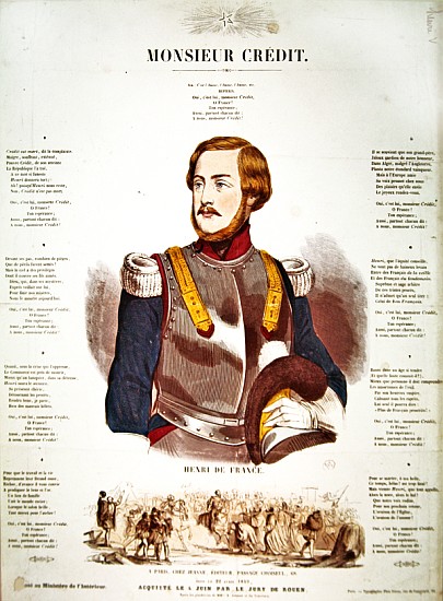 ''Monsieur Credit'', French Royalist propaganda eulogising Henri Charles Ferdinand Marie Dieudonne d from French School
