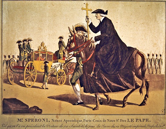 Monsignor Speroni carrying the papal cross, precedes Pope Pius VII on their way to Notre-Dame Cathed from French School