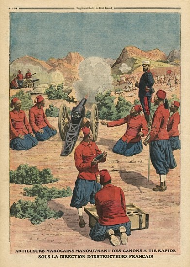 Moroccan artillerymen using cannons under the command of French instructors, illustration from ''Le  from French School