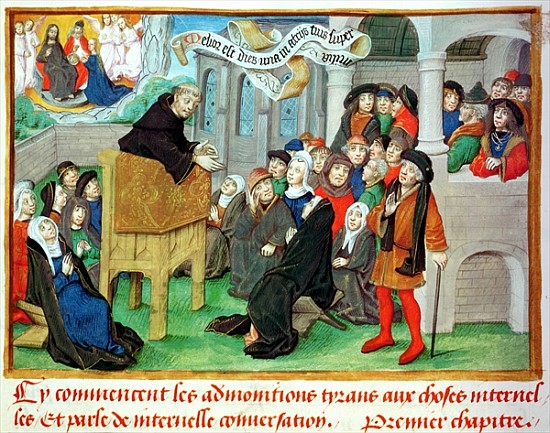 Ms.230 fol.57 Monk Preaching on Imitation, from ''Sermons sur la Passion et Traites Divers'' Jean de from French School
