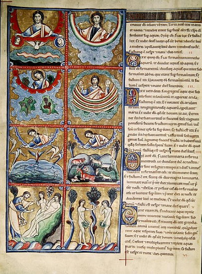 Ms 1 f.4v The Creation of the World, from the Souvigny Bible from French School