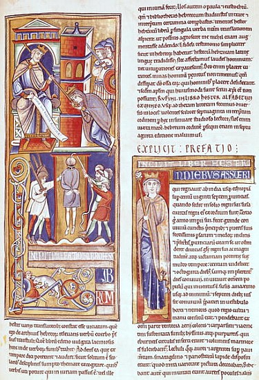 Ms 1 fol.284r Esther and Ahasuerus and the Hanging of Haman, from the Souvigny Bible from French School