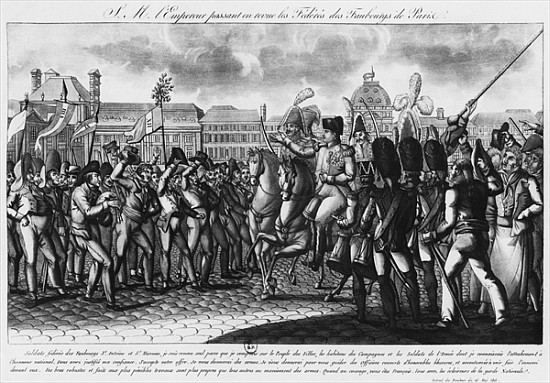 Napoleon I reviewing the Federes of the Parisian suburbs at the Tuileries, illustration from ''Le Mo from French School