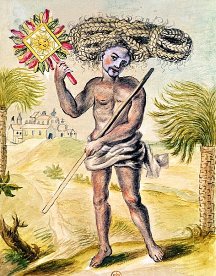 Penitent man in India with plaited hair, from ''Usages Indiens'' from French School