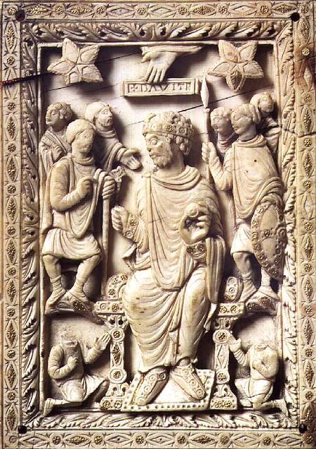 Plaque depicting King David enthroned, from Reims from French School