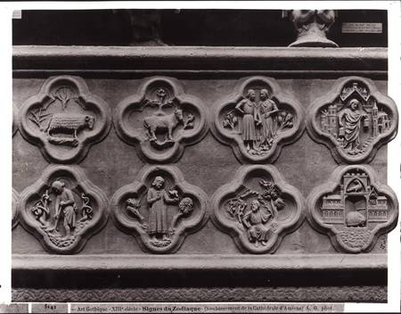 Quatrefoils with the Signs of the Zodiac, Labours of the Year, and prophets Sophonie and Ezekiel, fr from French School