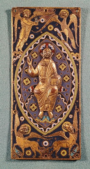 Reliquary plaque depicting Christ with the symbols of the evangelists (enamelled copper) from French School