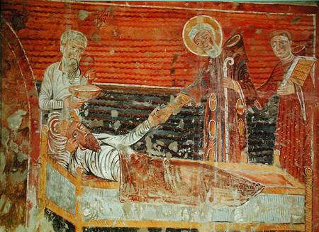 St. Severinus (d.507) curing Clovis I (465-511) copy of a 12th century original in the Church of Cha from French School