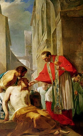 St. Charles Borromeo (1538-84) Administering the Sacrament to a Plague Victim in Milan in 1576 from French School