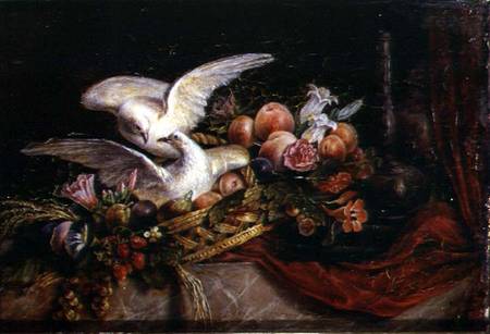 Still Life with Two White Doves from French School