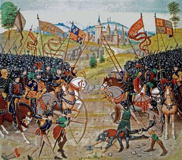 Fr 2643 f.312v Battle of Najera, 1367, from Froissart''s Chronicle