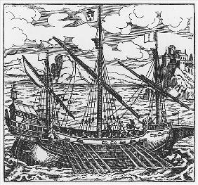 French galley operating in the ports of the Levant since Louis XI (1423-83) (xylograph)