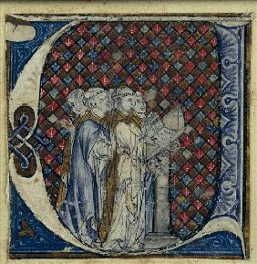 Historiated initial ''U'' depicting monks singing, c.1320-30