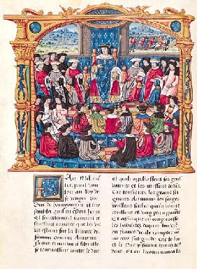 Ms 18 Fol.66v Louis XI Begins the War against Charles le Temeraire, Duke of Burgundy, from the Memoi