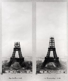 Two views of the construction of the Eiffel Tower, Paris, 14th October and 14th November 1888 (b/w p