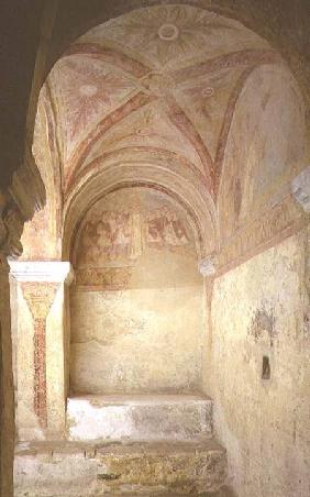 View of the western part of the crypt with wall paintings depicting two episodes from the Martyrdom