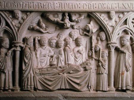 Tomb of Bishop Radulphe (d.1266), detail from the sarcophagus depicting a procession and the taking from French School