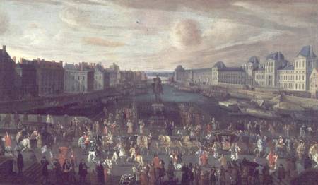 View of the Pont Neuf and the Chateau du Louvre with the Royal Carriage Passing in the Foreground from French School