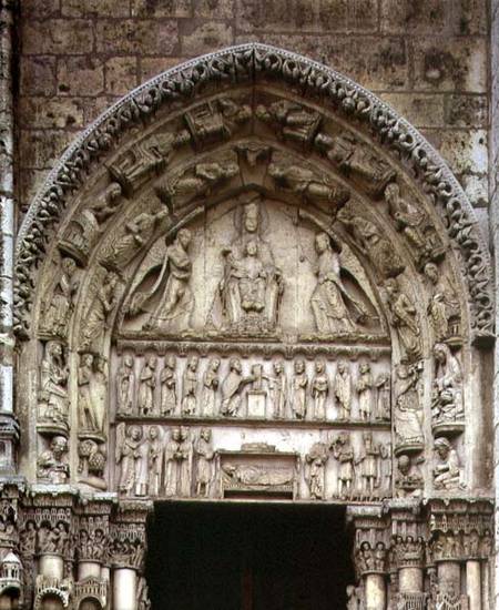 View of the tympanum depicting the Madonna and Child Enthroned, South Door of the Royal Portal from French School