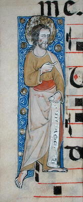 An apostle holding a phylactery, 'Judica me deus', c.1320 (vellum) from French School, (14th century)