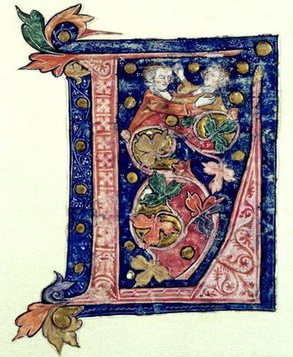 Historiated Initial 'L' (vellum) from French School, (14th century)