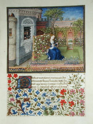 Ms 2617 The prisoners listening to Emily singing in the garden, from La Teseida, by Giovanni Boccacc from French School, (14th century)
