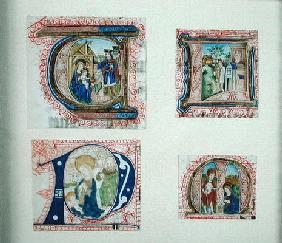 Four historiated initials depicting the Adoration of the Magi,