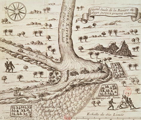 Confluence of the Niger, the Joto and the Senegal, illustration from 'Decouverte de l'Afrique' by J. from French School, (17th century)