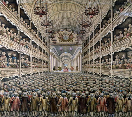 A French Theatre (colour engraving) from French School, (18th century)