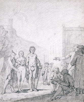 A Slave Market (pencil and grey wash on paper) from French School, (18th century)