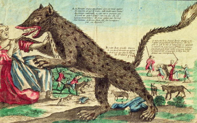 Attacks by the beast of Gevaudan in 1764 (colour engraving) from French School, (18th century)
