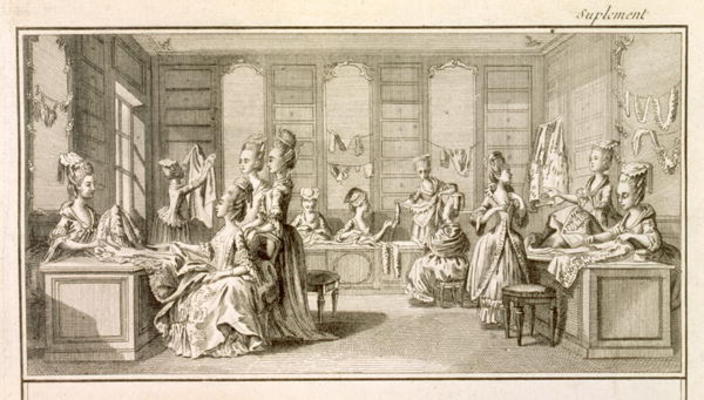 Fashion shop, from the 'Encyclopedia' by Denis Diderot (1713-84), published c.1770 (engraving) from French School, (18th century)