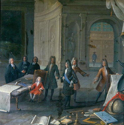 Louis XIV attending a lesson of his great grandson, the future Louis XV, c.1715 (oil on canvas) from French School, (18th century)