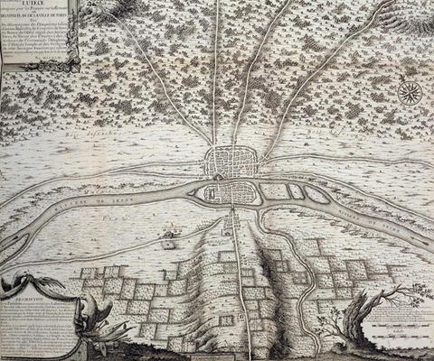 Lutetia or the second plan of Paris in the 4th and 5th centuries A.D., 1722 (engraving) from French School, (18th century)