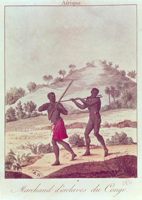 Slave Trader in the Congo (coloured engraving) from French School, (18th century)