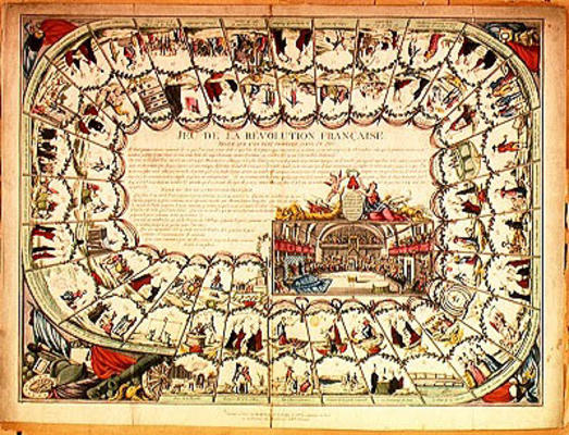Snakes and ladders board based on the French Revolution, 1791 (coloured engraving) from French School, (18th century)