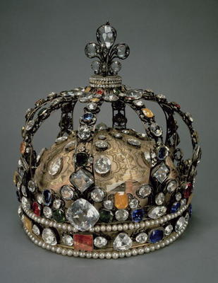 The Crown of Louis XV, 1722 (gilded silver, replacement stones & pearls) from French School, (18th century)