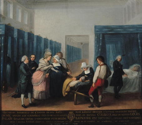 The Visit of Monsieur and Madame Necker to the Hopital de la Charite, 1780 (oil on canvas) from French School, (18th century)