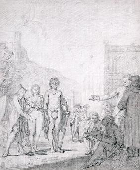 A Slave Market (pencil and grey wash on paper)
