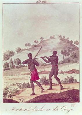 Slave Trader in the Congo (coloured engraving)
