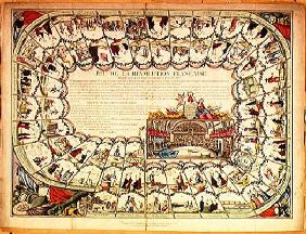 Snakes and ladders board based on the French Revolution, 1791 (coloured engraving)