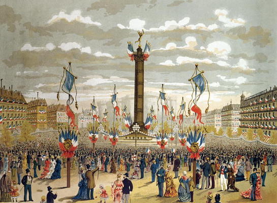 Celebration of the Quatorze Juillet at the Place de la Bastille, Paris, 14th July 1880 (colour litho from French School, (19th century)