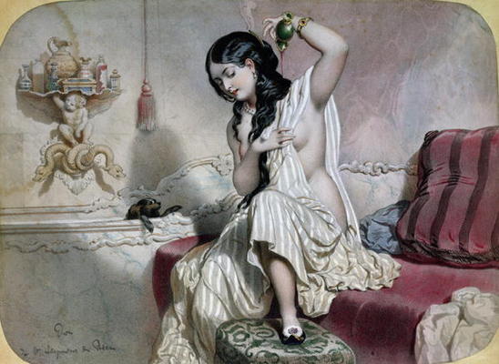 Oriental Woman at her Toilet, mid 19th century (colour litho) from French School, (19th century)