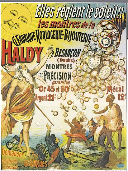 Poster advertising 'Horlogerie-Bijouterie Haldy' from French School, (19th century)