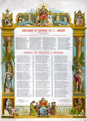 'Table of Beliefs & Duties of a Freemason', 2nd half nineteenth century (colour litho) from French School, (19th century)
