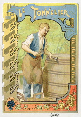 The Cooper, illustration from a book on the crafts, c.1899 (colour litho) from French School, (19th century)
