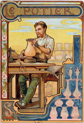 The Potter, illustration from a book on the crafts, c.1899 (colour litho) from French School, (19th century)