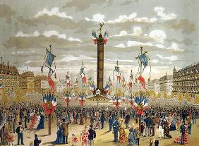 Celebration of the Quatorze Juillet at the Place de la Bastille, Paris, 14th July 1880 (colour litho
