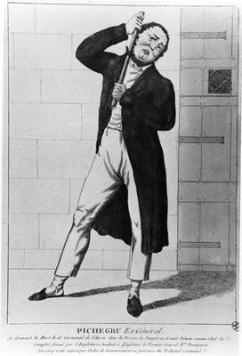 General Charles Pichegru (1761-1804) strangling himself in the Temple (engraving) (b/w photo)