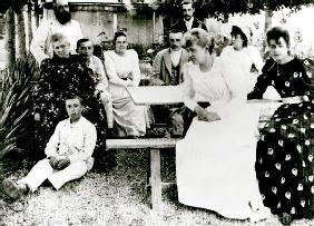 The Monet and Hoschede families, c.1880 (b/w photo)